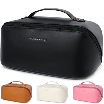 Katadem Travel Makeup Bag,Large Opening Portable Makeup Bag Opens Flat for Easy Access, Toiletry Bag...