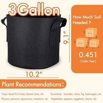 Gardzen 10-Pack 3 Gallons Grow Bags, Aeration Fabric Pots with Handles, Heavy Duty Cloth Pots for Pl...