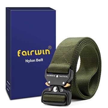 FAIRWIN Tactical Belt, Military Style Webbing Riggers Web Belt Heavy-Duty Quick-Release Metal Buckle...