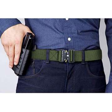 FAIRWIN Tactical Belt, Military Style Webbing Riggers Web Belt Heavy-Duty Quick-Release Metal Buckle (Green, S 30"-36")