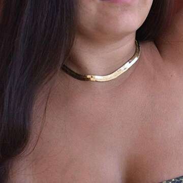 Turandoss Gold Snake chain Choker for Women - 14K Gold Plated Flat snake chain Herringbone Gold Choker Necklaces for Women