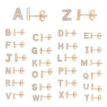 PAVOI 14K Rose Gold Plated Sterling Silver CZ Alphabet Letter Earrings | Initial Earrings for Women | Letter M
