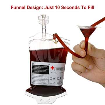 Halloween Blood Bags Drink Container & Pouches,Reusable Live Blood Cups of Theme Parties,10 Pack,Set of Labels,Funnel and Clips,400ML, Nursing School Graduation Party Favors and Decoration for Drin