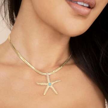 Ettika Choker Necklace For Women. Turquoise Jewelry. Mermaid Cove Starfish Pendant Necklace in 18K Gold Plated. Gifts for Women