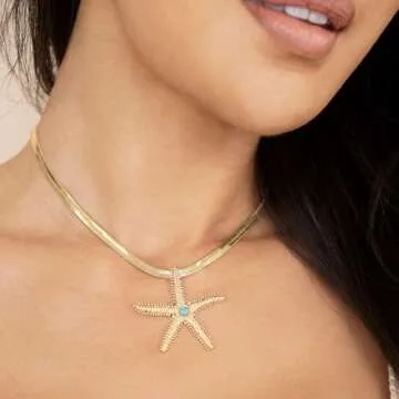 Ettika Choker Necklace For Women. Turquoise Jewelry. Mermaid Cove Starfish Pendant Necklace in 18K Gold Plated. Gifts for Women