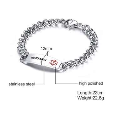 TTVOVO Medical Alert ID Bracelets for Men Women Stainless Steel SOS Emergency Medical Bracelets Link...