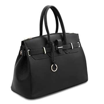 Tuscany Leather TLBag Leather handbag with golden hardware Black