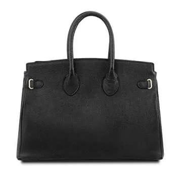 Tuscany Leather TLBag Leather handbag with golden hardware Black
