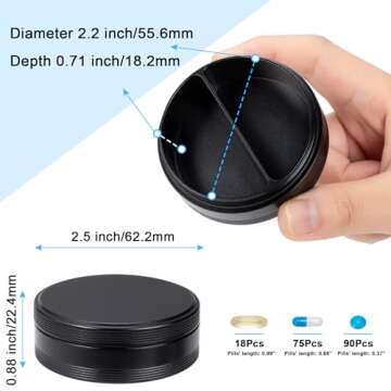 Pill Box 2 Compartment Pill Case - Portable Metal Travel Pill Container for Pocket or Purse, Waterpr...