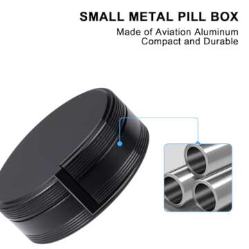 Pill Box 2 Compartment Pill Case - Portable Metal Travel Pill Container for Pocket or Purse, Waterproof Pill Organizer Holder for Medicine Vitamin Fish Oil and Supplements