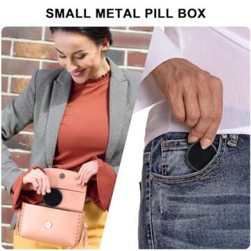 Pill Box 2 Compartment Pill Case - Portable Metal Travel Pill Container for Pocket or Purse, Waterproof Pill Organizer Holder for Medicine Vitamin Fish Oil and Supplements