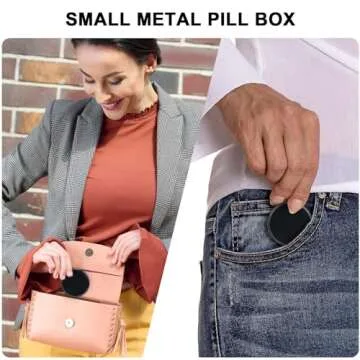 Pill Box 2 Compartment Pill Case - Portable Metal Travel Pill Container for Pocket or Purse, Waterproof Pill Organizer Holder for Medicine Vitamin Fish Oil and Supplements
