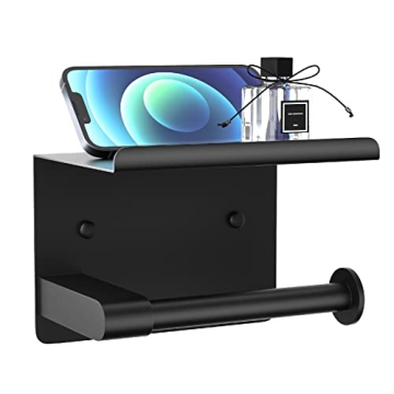 Matte Black Toilet Paper Holder with Shelf for Mega Rolls