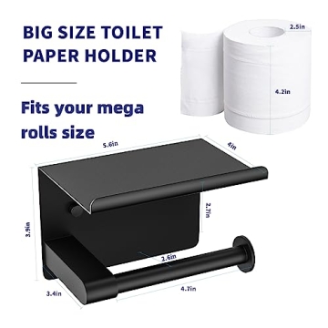 Matte Black Toilet Paper Holder with Shelf for Mega Rolls