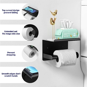 Matte Black Toilet Paper Holder with Shelf for Mega Rolls