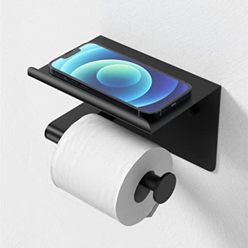 Matte Black Toilet Paper Holder with Shelf for Mega Rolls
