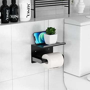 Matte Black Toilet Paper Holder with Shelf for Mega Rolls