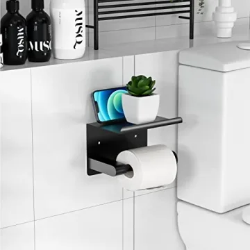 Matte Black Toilet Paper Holder with Shelf for Mega Rolls