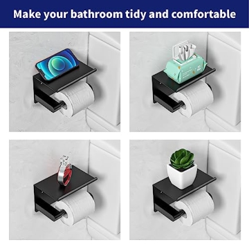Matte Black Toilet Paper Holder with Shelf for Mega Rolls