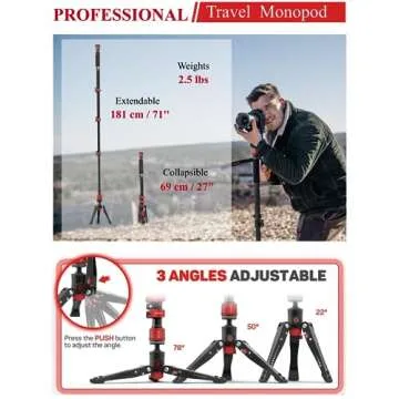 IFOOTAGE Camera Monopod Cobra 3 A180F, 71" Aluminum Professional Video Monopod with Tripod Base, Max Load 10KG