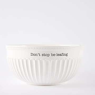Mud Pie Dolomite, wood Don't Stop Be-Leafing Salad Bowl Set, 32 oz, White, brown