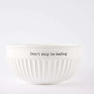Mud Pie Dolomite, wood Don't Stop Be-Leafing Salad Bowl Set, 32 oz, White, brown