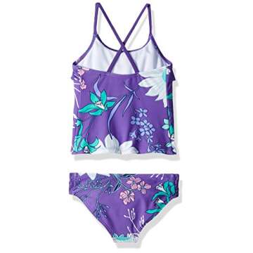 Kanu Surf girls Charlotte Flounce Tankini Beach Sport 2-piece Two Piece Swimsuit, Paige Purple Floral, 7 US