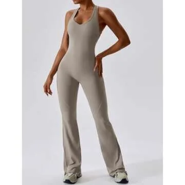 ABOCIW Womens Flare Jumpsuits Sleeveless Cut Out Back Bodycon One Piece Full Length Yoga Jumpsuits C...