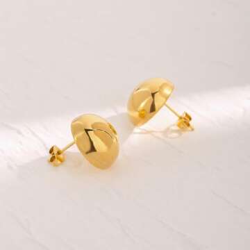 TONLUYAX Gold Ball Stud Earrings For Women Half-ball Studs Minimalistic Design 16mm