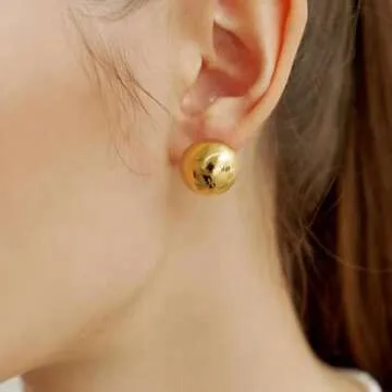 TONLUYAX Gold Ball Stud Earrings Elegant Minimalist Style
