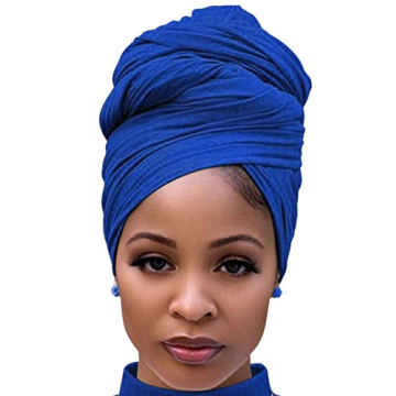 Harewom African Head Wraps for Black Women Solid Turban Stretch Headband Tie for Sleeping Royal Blue