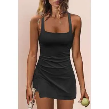 Nirovien Womens Tennis Dress with Built in Shorts Athletic Dresses Workout Dress Skort Dress Golf Outfits(Black,S)