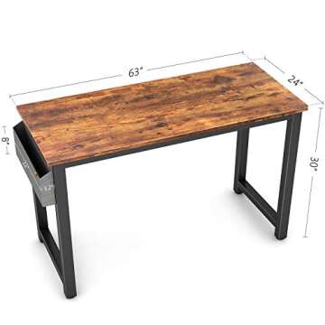 Cubiker Computer Desk 63" Modern Sturdy Office Desk Large Writing Study Table for Home Office with Extra Strong Legs, Rustic