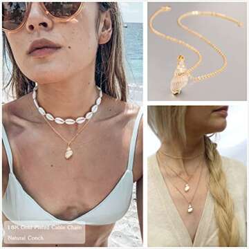 POTESSA Boho Seashell Pendant Necklace for Women Natural Beach Conch Adjustable Chain Necklace Hawaiian Jewelry