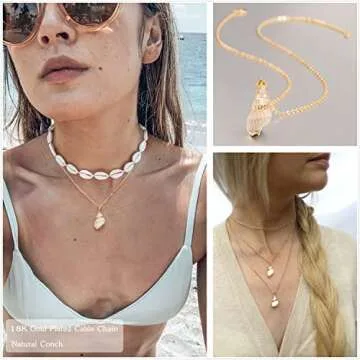 POTESSA Boho Seashell Pendant Necklace for Women Natural Beach Conch Adjustable Chain Necklace Hawaiian Jewelry