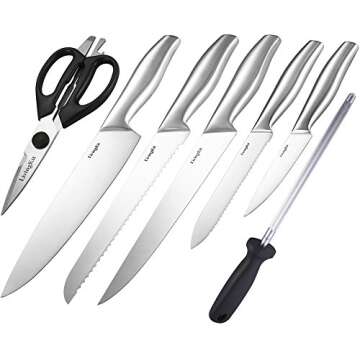 LivingKit Knife Block Set 14 Piece High Durability Stainless Steel Blades For Home Cooking Culinary School Commercial Kitchen