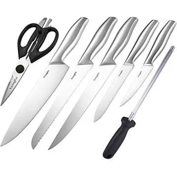 LivingKit Knife Block Set 14 Piece High Durability Stainless Steel Blades For Home Cooking Culinary School Commercial Kitchen