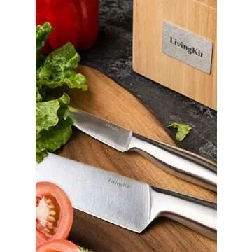 LivingKit Knife Block Set 14 Piece High Durability Stainless Steel Blades For Home Cooking Culinary School Commercial Kitchen