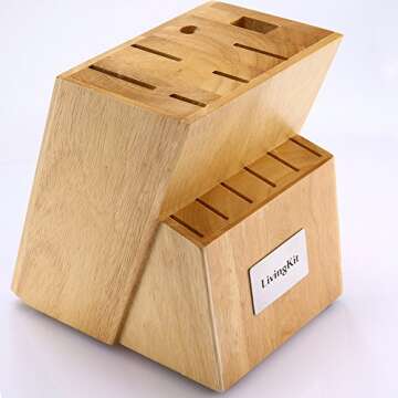 LivingKit Knife Block Set 14 Piece High Durability Stainless Steel Blades For Home Cooking Culinary School Commercial Kitchen