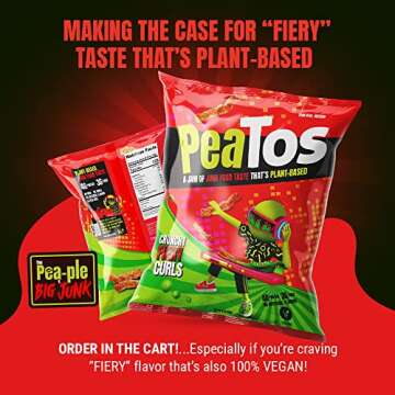 PeaTos® Crunchy Fiery Curls, 4 oz. Bags (4 pack) - Pea-Based, Plant-Based, Vegan, Gluten-Free, Non-GMO - America's Junk Food Flavor Without the Junk