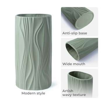 Sage Green Vase - Light Emerald Green Décor - Large Ceramic Spring Vase for Boho Living Room Décor...