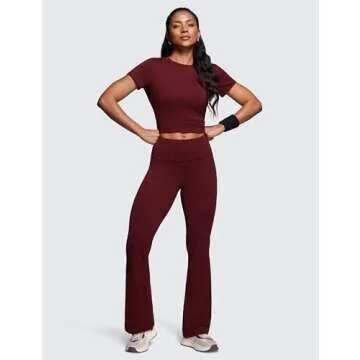 CRZ YOGA Womens Butterluxe High Waist Flare Pants 30.5 Inches - Yoga Bootcut Wide Leg with Pocket Lounge Red Merlot Medium