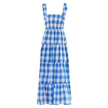 Kinstell Women's Summer Boho Spaghetti Strap Square Neck Ruffle Casual Flowy Dress