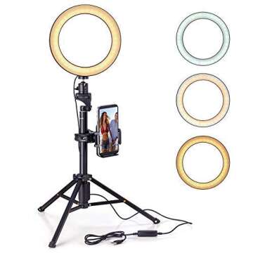 Eocean 8 inches Selfie Ring Light with Tripod 54 inch Ring Light with Stand for Live Stream/Makeup, Led Camera Ringlight for Vlog/Video/Photography Compatible with iPhone Android