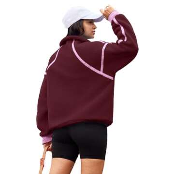 Panadila Womens Half Zip Sherpa Fleece Pullover Soft Oversized Sweatshirt with Pockets Warm Fuzzy Sweater (Burgundy,L)