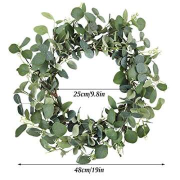 CEWOR Artificial Eucalyptus Wreath for Front Door Fall Wreath Large Green Leaf Wreath for Wall Window Farmhouse Garland Decor