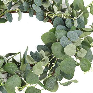 CEWOR Artificial Eucalyptus Wreath for Front Door Fall Wreath Large Green Leaf Wreath for Wall Window Farmhouse Garland Decor