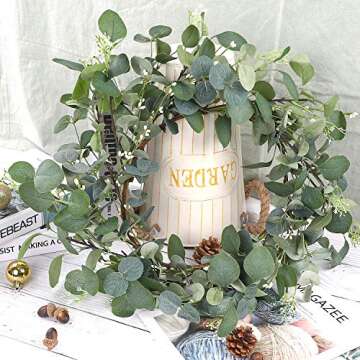 CEWOR Artificial Eucalyptus Wreath for Front Door Fall Wreath Large Green Leaf Wreath for Wall Window Farmhouse Garland Decor