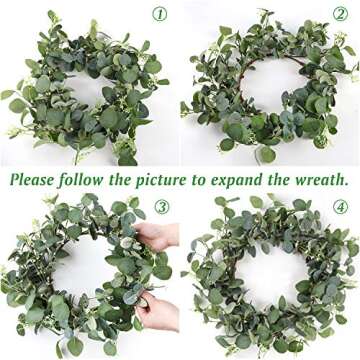 CEWOR Artificial Eucalyptus Wreath for Front Door Fall Wreath Large Green Leaf Wreath for Wall Window Farmhouse Garland Decor