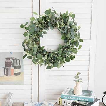 CEWOR Artificial Eucalyptus Wreath for Front Door Fall Wreath Large Green Leaf Wreath for Wall Window Farmhouse Garland Decor
